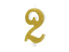 PartyDeco születésnapi glitter gyertya, 2, arany, 10cm
