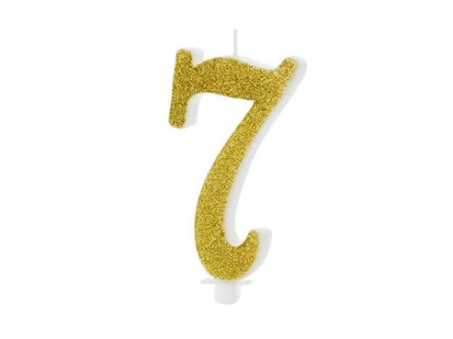 PartyDeco születésnapi glitter gyertya, 7, arany, 10cm