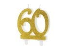 PartyDeco születésnapi glitter gyertya, 60, arany, 10cm