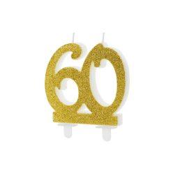 PartyDeco születésnapi glitter gyertya, 60, arany, 10cm