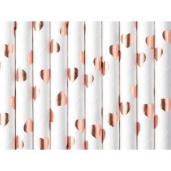   PartyDeco szívószál, papír, rose gold szív, 19,5 cm, 10 db